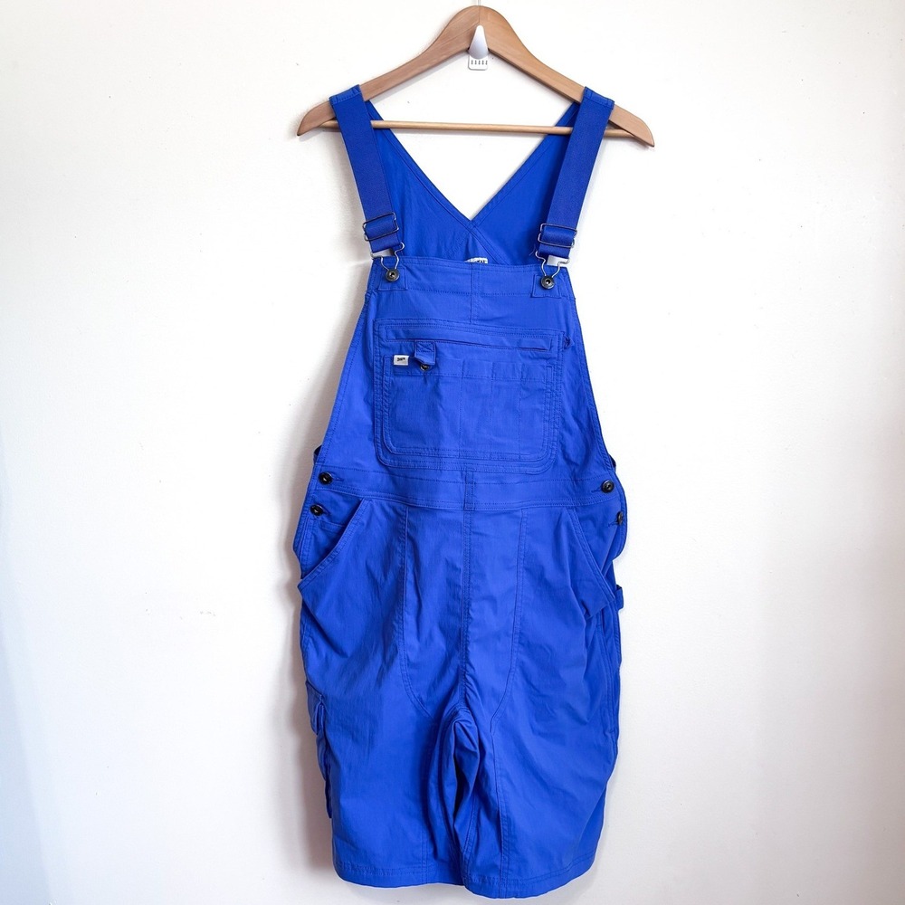 Duluth Womens Heirloom Gardening Shortalls Overalls Medium Blue Utility Bibs